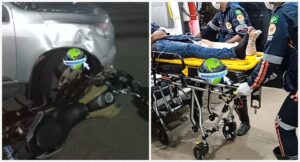 Grave acidente entre caminhonete e moto em cruzamento deixa casal lesionado no centro de Porto Velho
