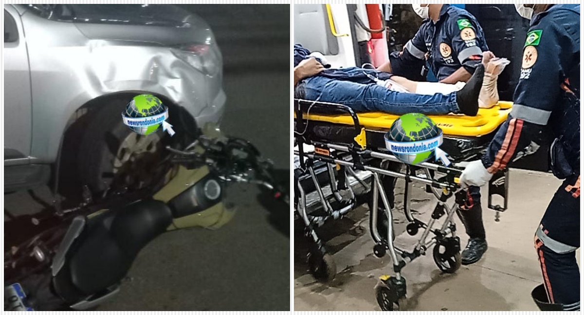 Grave acidente entre caminhonete e moto em cruzamento deixa casal lesionado no centro de Porto Velho Grave acidente entre caminhonete e moto em cruzamento deixa casal lesionado no centro de Porto Velho