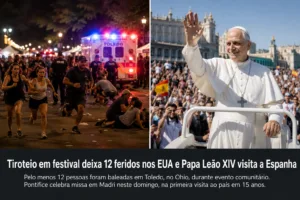 Tiroteio em festival deixa 12 feridos nos Estados Unidos e Papa Leão XIV visita a Espanha