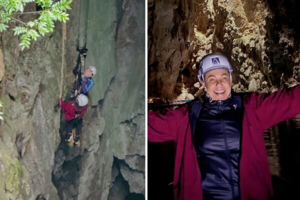 Cissa Guimarães faz rapel de 72 metros no Abismo Anhumas em Bonito