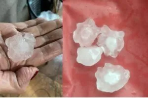 Granizo trinca para-brisa de carro durante temporal em Campo Grande