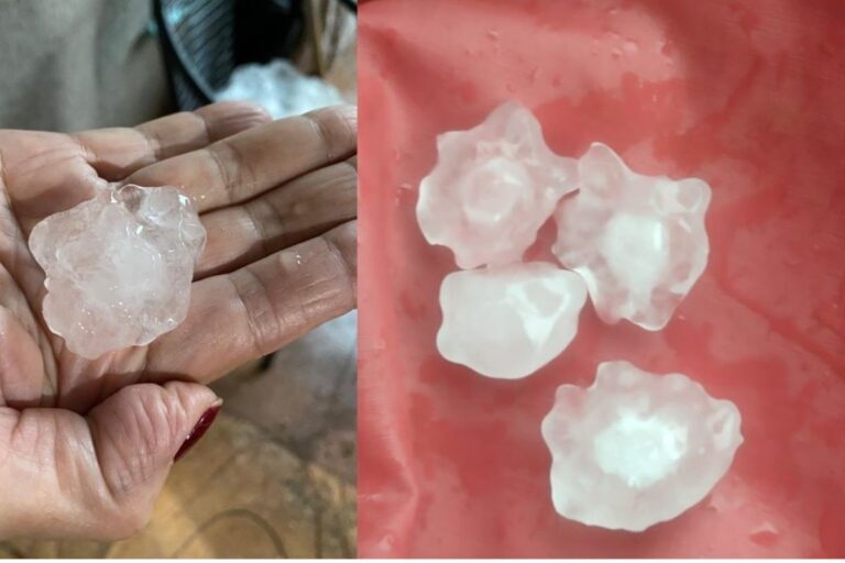 Granizo trinca para-brisa de carro durante temporal em Campo Grande