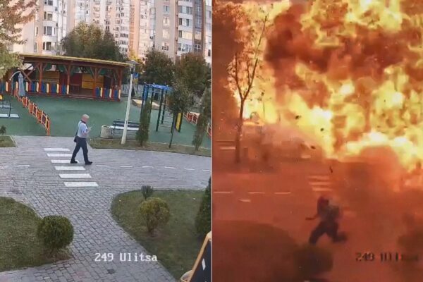 Homem escapa de explosão de drone russo perto de Kiev Homem escapa de explosão de drone russo perto de Kiev