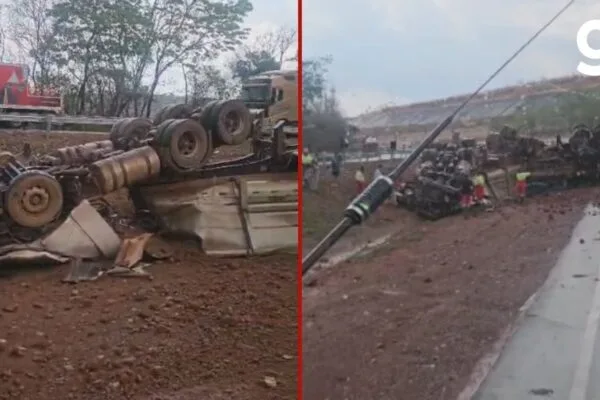 Motorista morre após carreta capotar na BR-364 em Jaciara